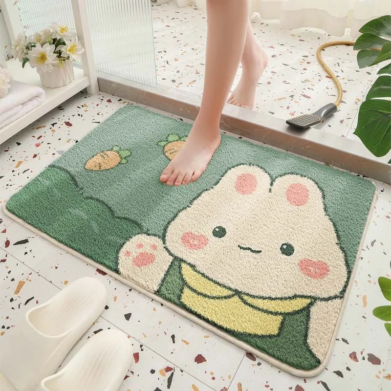 VIKAMA Cute Cartoon Rabbit Bear Bath Mat Soft Water Absorbing Anti slip Carpet Bathtub Entrance Bedroom Home Decoration