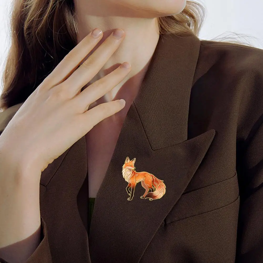Detailed Fox Brooch Cartoon Fox Brooch Pin Zinc Alloy Badge Accessory Uv Printed Coat Sweater Decoration Versatile Practical
