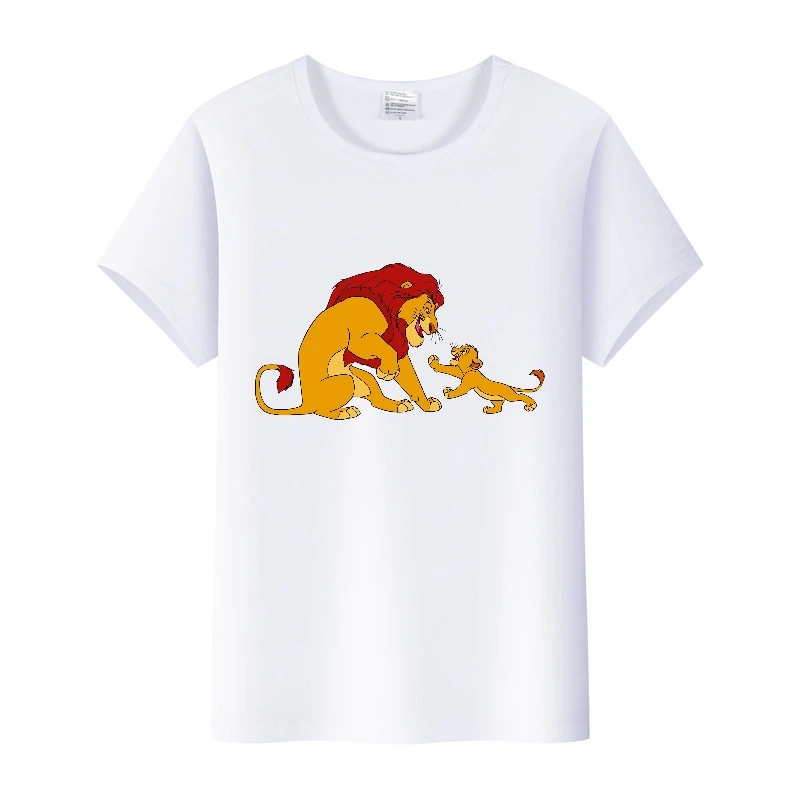 Fashion Disney Cartoon Clothing The Lion King Simba Tops Womam T-shirts Plus Szie Blouse White Mens Tees Short Sleeve 90S Shirts