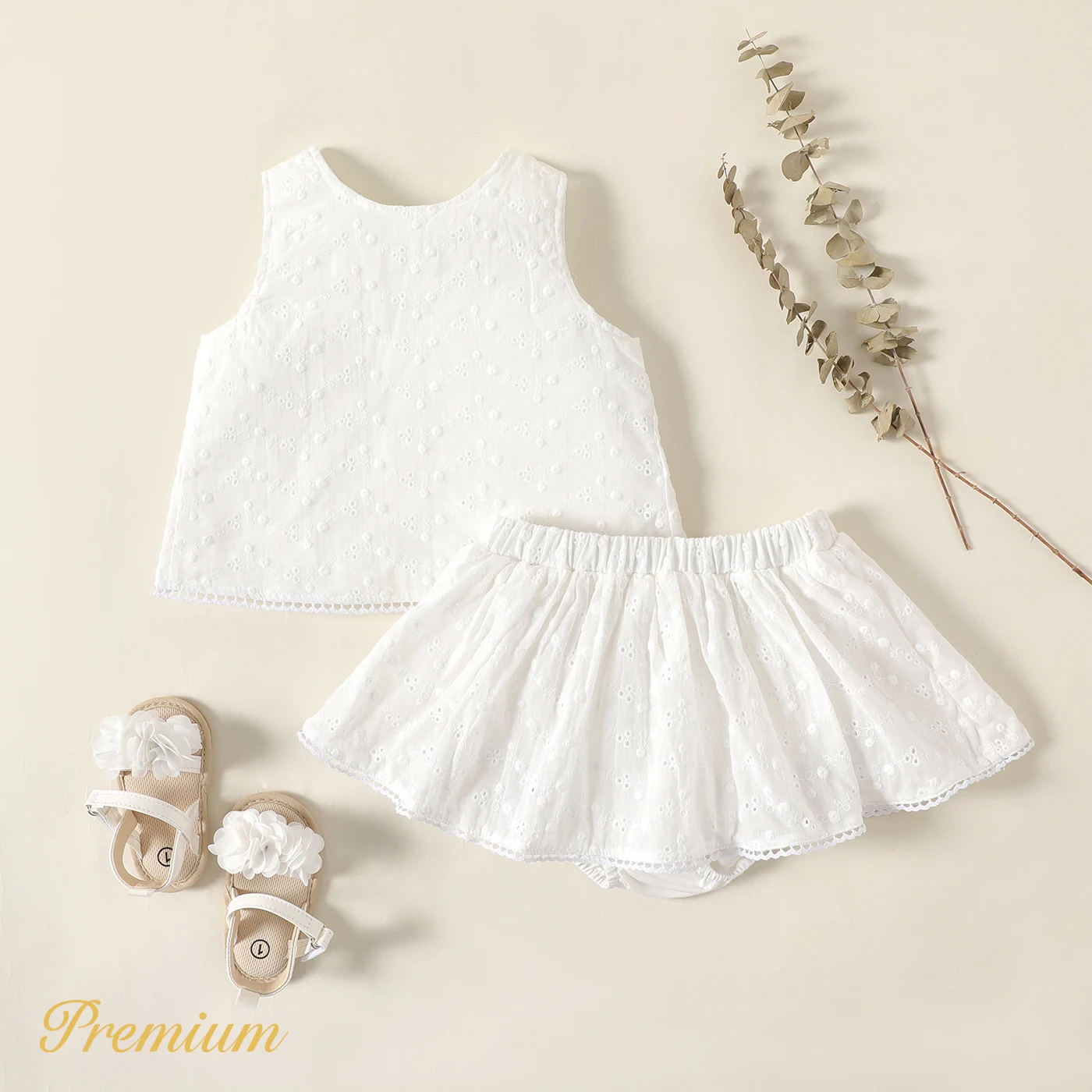 

PatPat 2pcs Baby Girl 100% Cotton Textured Solid Tank Top & Shorts Set