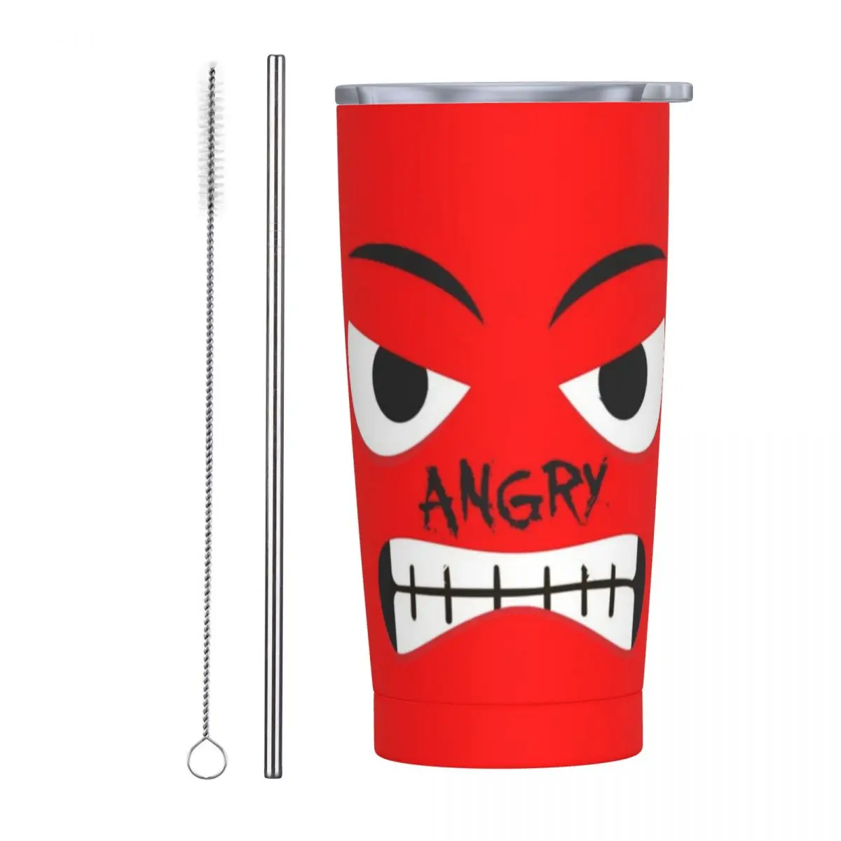 Angry Expression Stainless Steel Tumbler Red Face Camping Coffee Mug With Straws and Lid 20oz Car Mugs Cold Drink Water Bottle