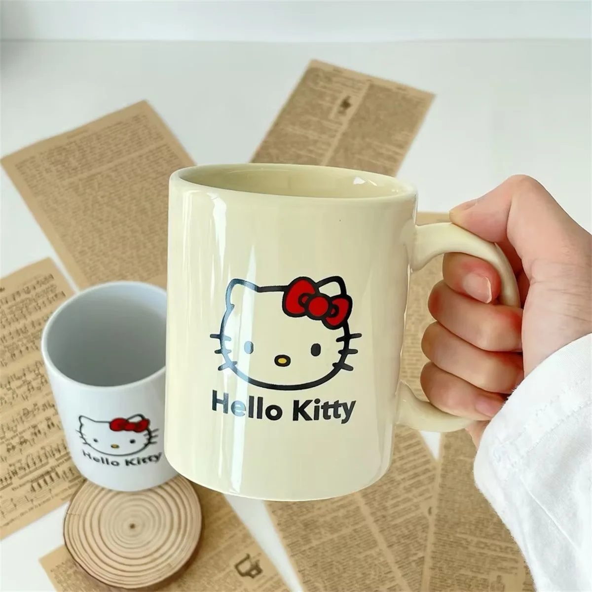 Sanrio Hello Kitty Ceramic Cup Kawaii Printed Hello Kitty Drinking Cup Home Office Cartoon Milk Coffee Mug for Girls Women 300ml