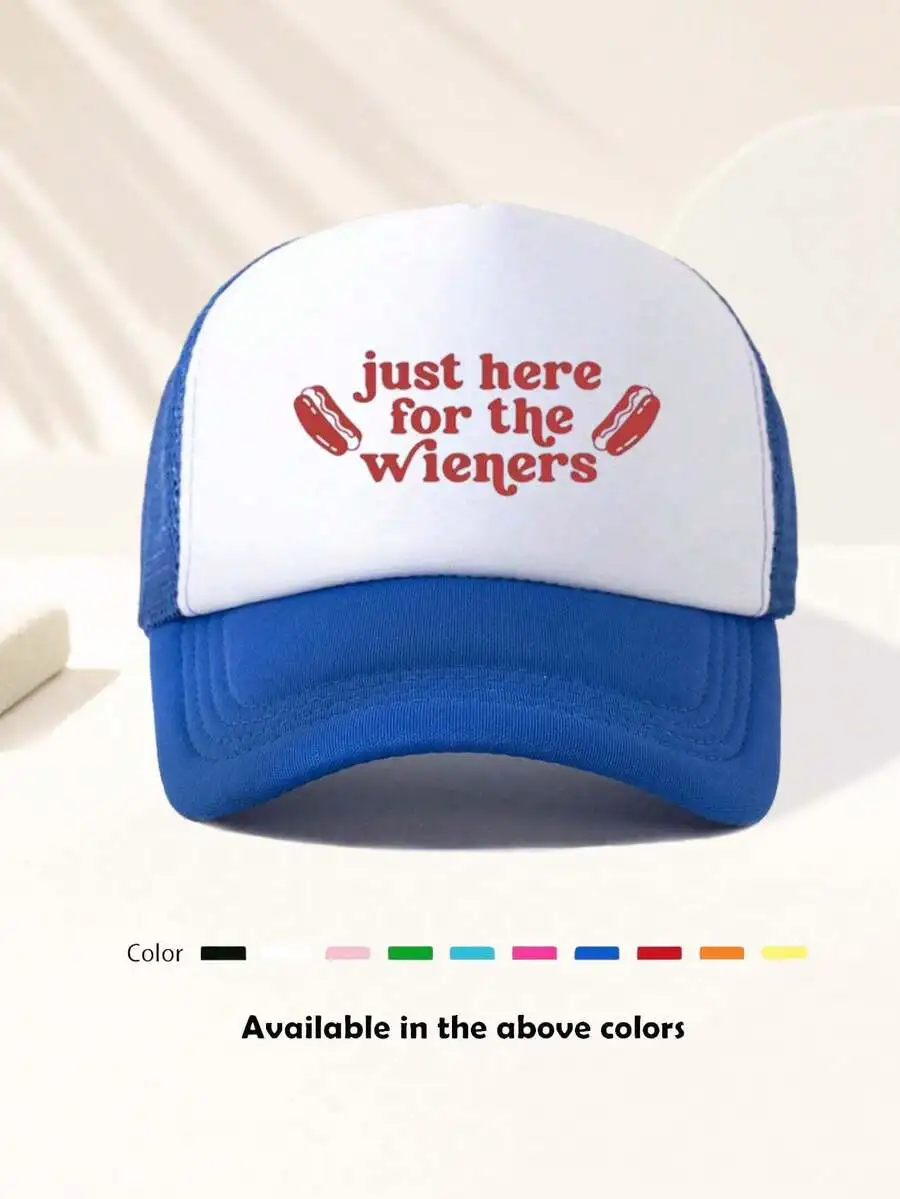 

Adjustable Just Here For The Wieners Funny Letter Print Baseball Cap Mesh Trucker Hat