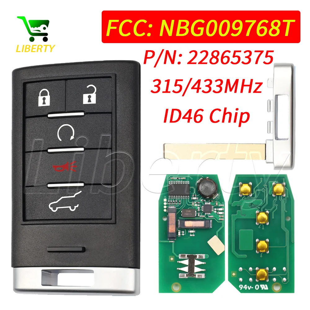 

Liberty NBG009768T 315/433MHz For Cadillac ATS SRX CTS XTS ELR DTS 2010 2011 2012 2013 2014 Smart Key Remote Keyless Entry Fob