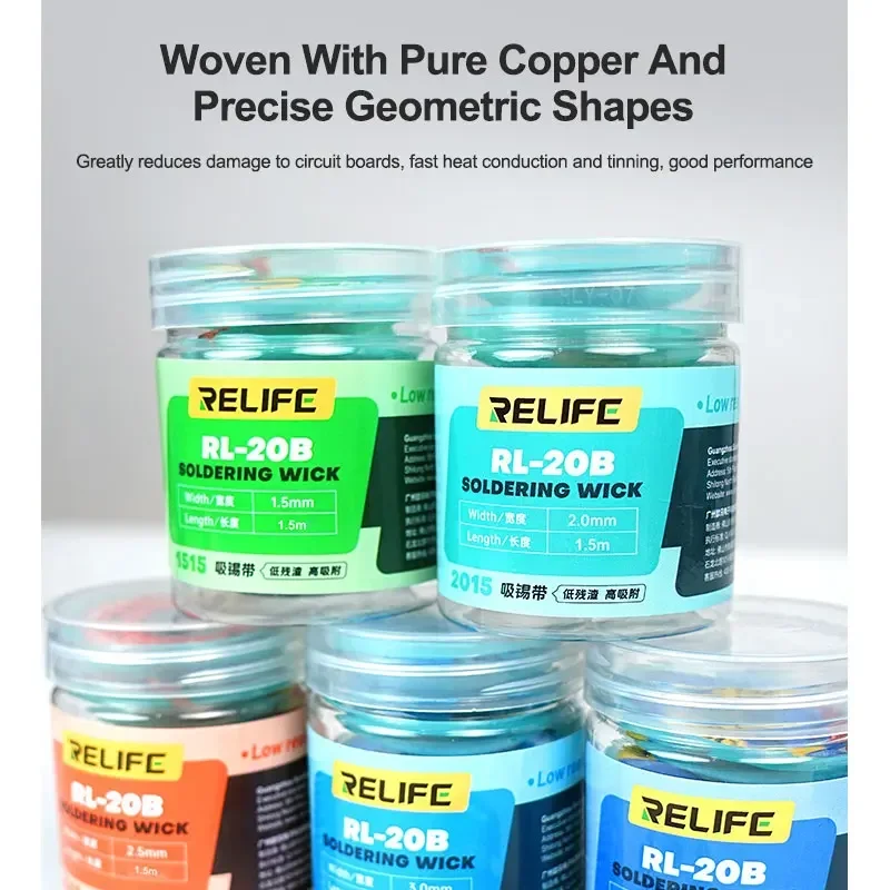5 ชิ้น RELIFE RL-20B สายเชื่อม Desoldering ตาข่าย Braid เทปทองแดงจุดเชื่อม Solder Remover ซ่อมเครื่องมือสําหรับบัดกรี
