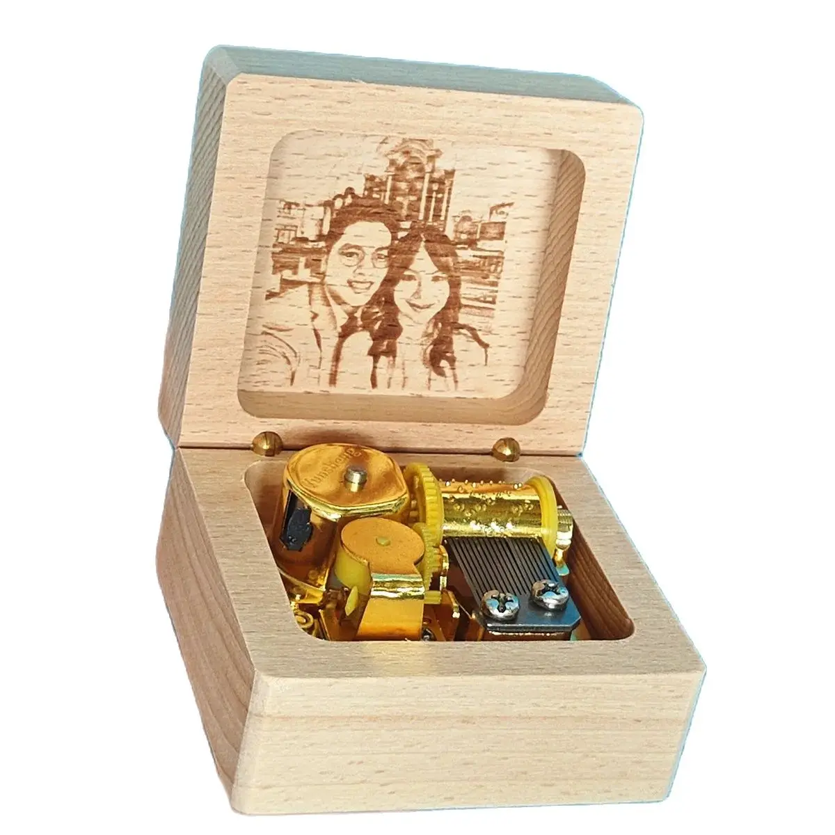 

Golden Mechanism Music Box from Your Rose, Customized Engraved Photo, Musical Gifts, Unusual Anniversary, Wedding