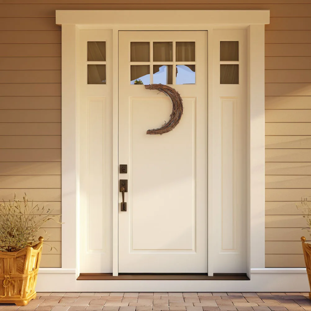 

4Pcs Natural Rattan Moon Shape Wreath Grapevine Floral Hoop Ring Front Door Wall Hanging Decor Wedding Party Christmas 25Cm