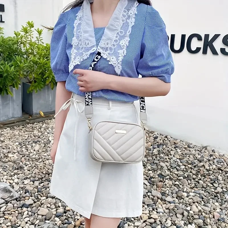 حقيبة كاميرا نسائية عصرية جديدة بلون واحد من جلد البولي يوريثان بسحاب كتف عبر الجسم حقيبة هاتف للتنقل والسفر #3