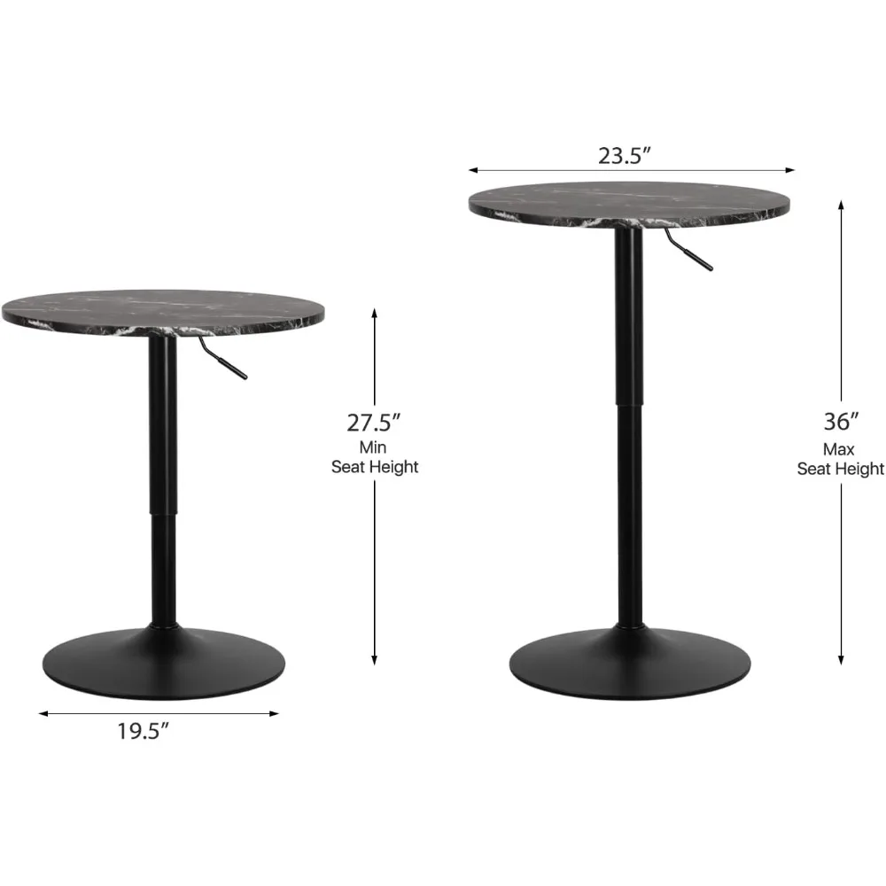 Modern Bar Table, 23.5 Inch Round, Height-Adjustable, 360 Swivel