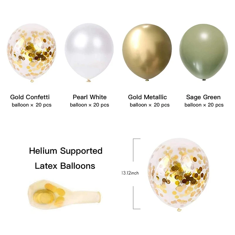 1Set palloncini eucalipto perla oro bianco coriandoli palloncino matrimonio Baby Shower decorazioni per feste di compleanno verde oliva