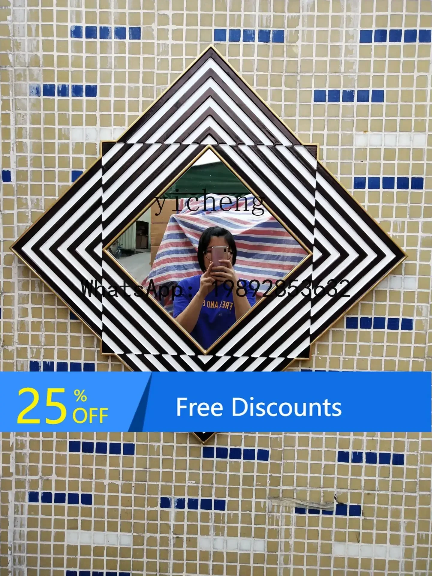 W7-American hanging mirror enigma mirror living room hanging decorative bathroom makeup foyer art black and white striped mirror