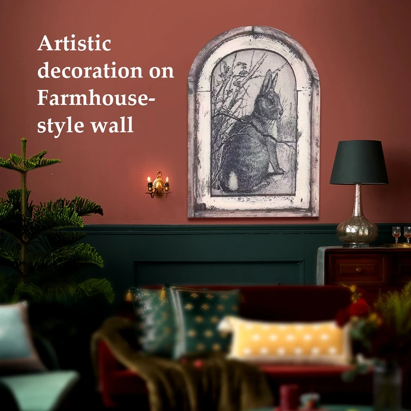 Arte de pared de conejo, decoración de granja de campo, pinturas de serie de estilo europeo y americano, marco de decoración Mural de porche