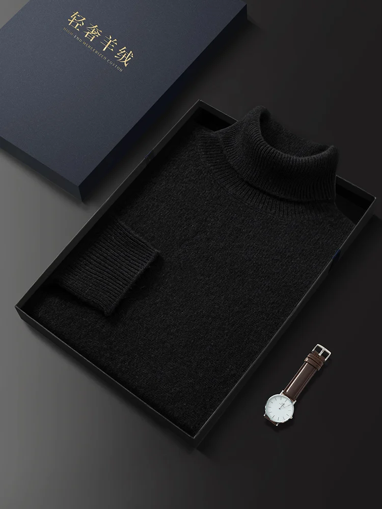 Fashion Basic Turtleneck Sweater Pullover 100% Cashmere Men's Autumn Winter Sweater Soft Warm Thick Clothes Causal Pullover Knit