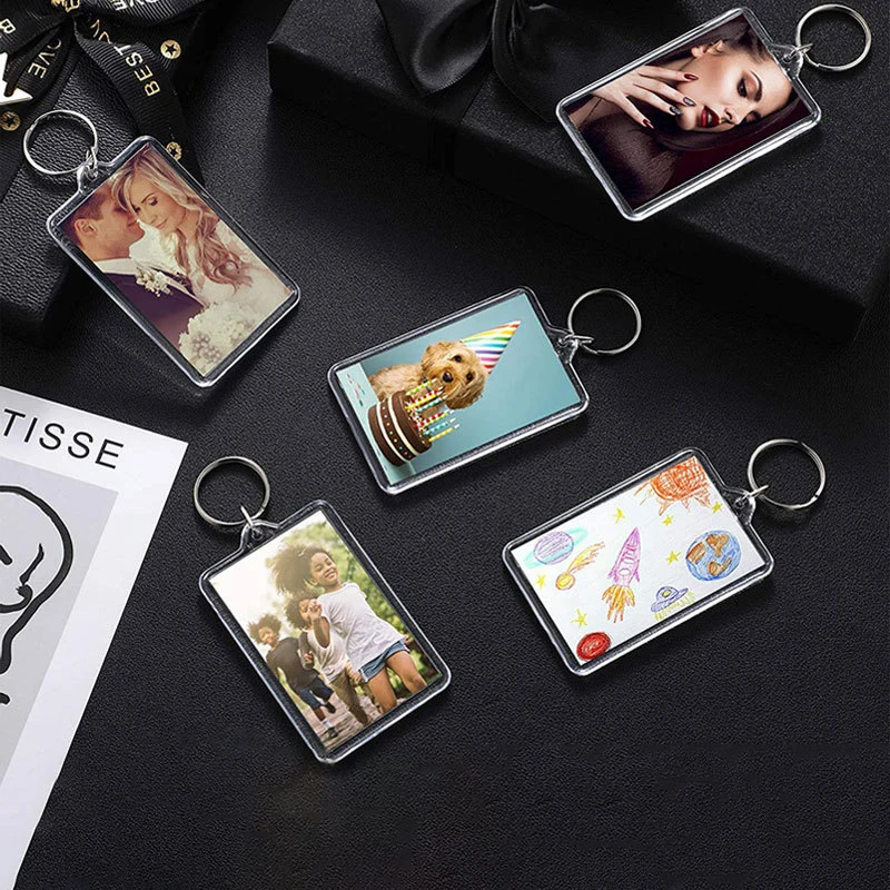 5pcs Blank Photo Frame Keychain Clear Acrylic Keyring Insert Photo Split Key Pendant DIY Key Holder Couple Anniversary Gifts