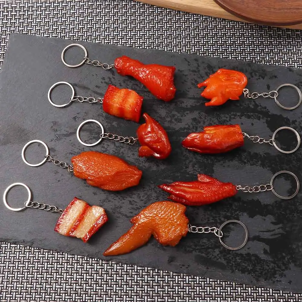 창의적이고 재미있는 PVC 구운 닭다리살 돼지배꼽 가방 펜던트 모형 음식 열쇠고리 패스트푸드 키링 패션 쥬얼리