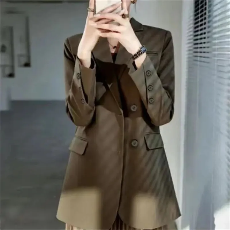 High Design Blazers Coat 2023 Spring Autumn Solid Color Elegant Black Khaki Blazer Women Suit Jacket Korean Casual Wild Tops