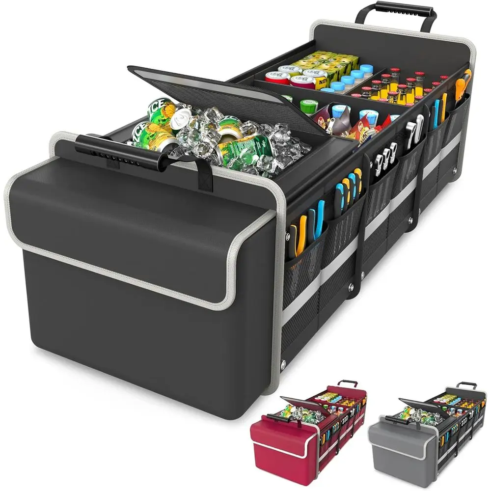 

Large Trunk Organizer, SUV Portable Cooler Bag, Car Organizers and Storage, Collapsible Trunk Bed Organizer, 2 Retractable Strap