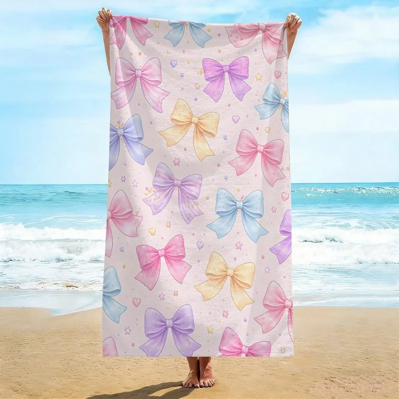 Newest Pastel Rainbow Bow Print Microfiber Beach Towel Kawaii Sweet Large Quick Dry Beach Bath Towel