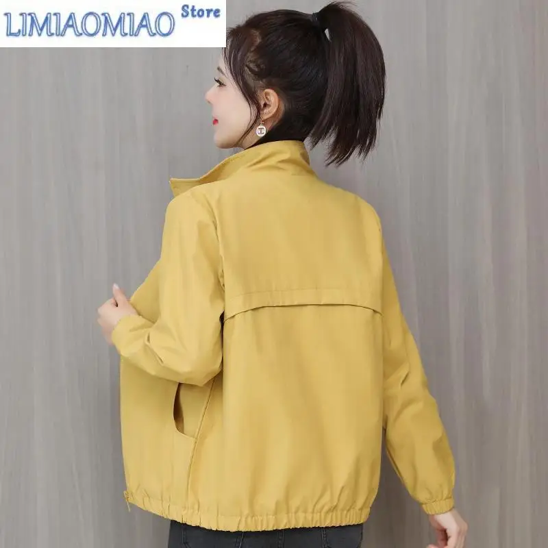 

New Women's Short Jacket Spring Autumn Pure Color Casual Windbreaker Stand Collar Tooling Jacket Coat Tops With Lining