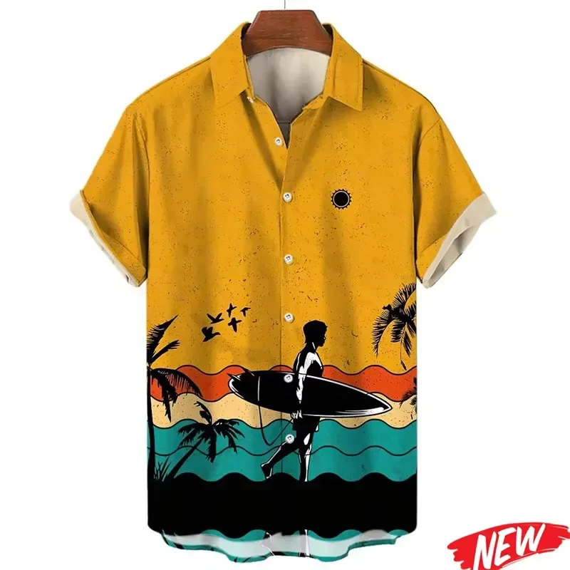 Plants Graphic Hawaiian Shirt For Men Summer Beach Surf Button Shirts Unisex Tropical Street Lapel Shirt Oversized Short Sleeve