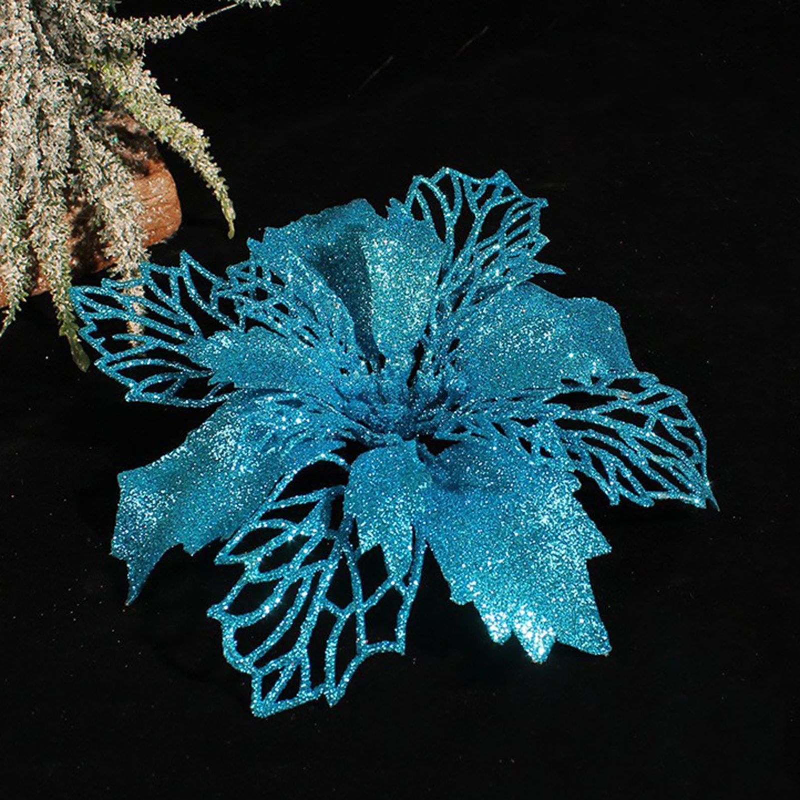 

15cm Glitter Christmas Flower Xmas Tree Garland Wreath DIY Shining Flower Pendant Christmas Eve New Year Party Home Decorations