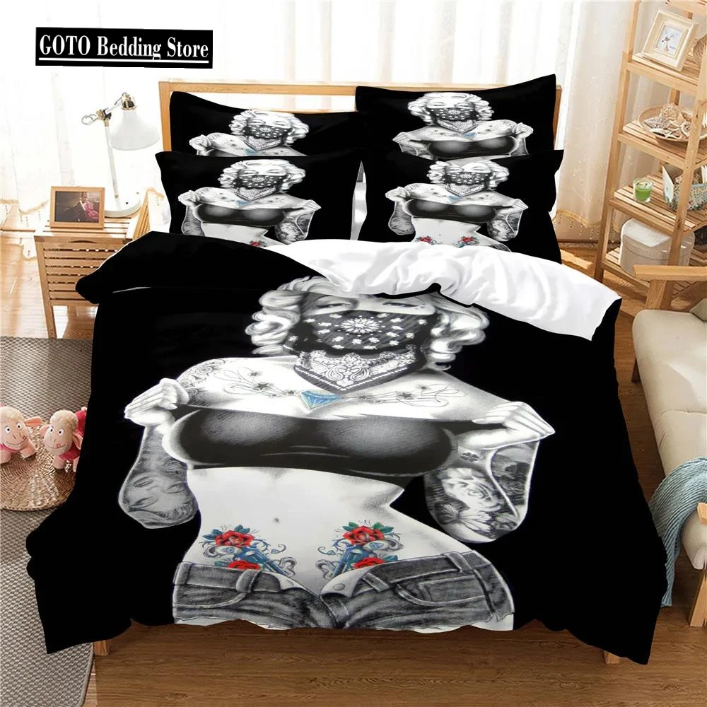 Portrait/Monroe Duvet Cover Set Comforter Bedding Sets Personality Luxury Ropa De Cama King Size Black Fashion Bed Cover Set