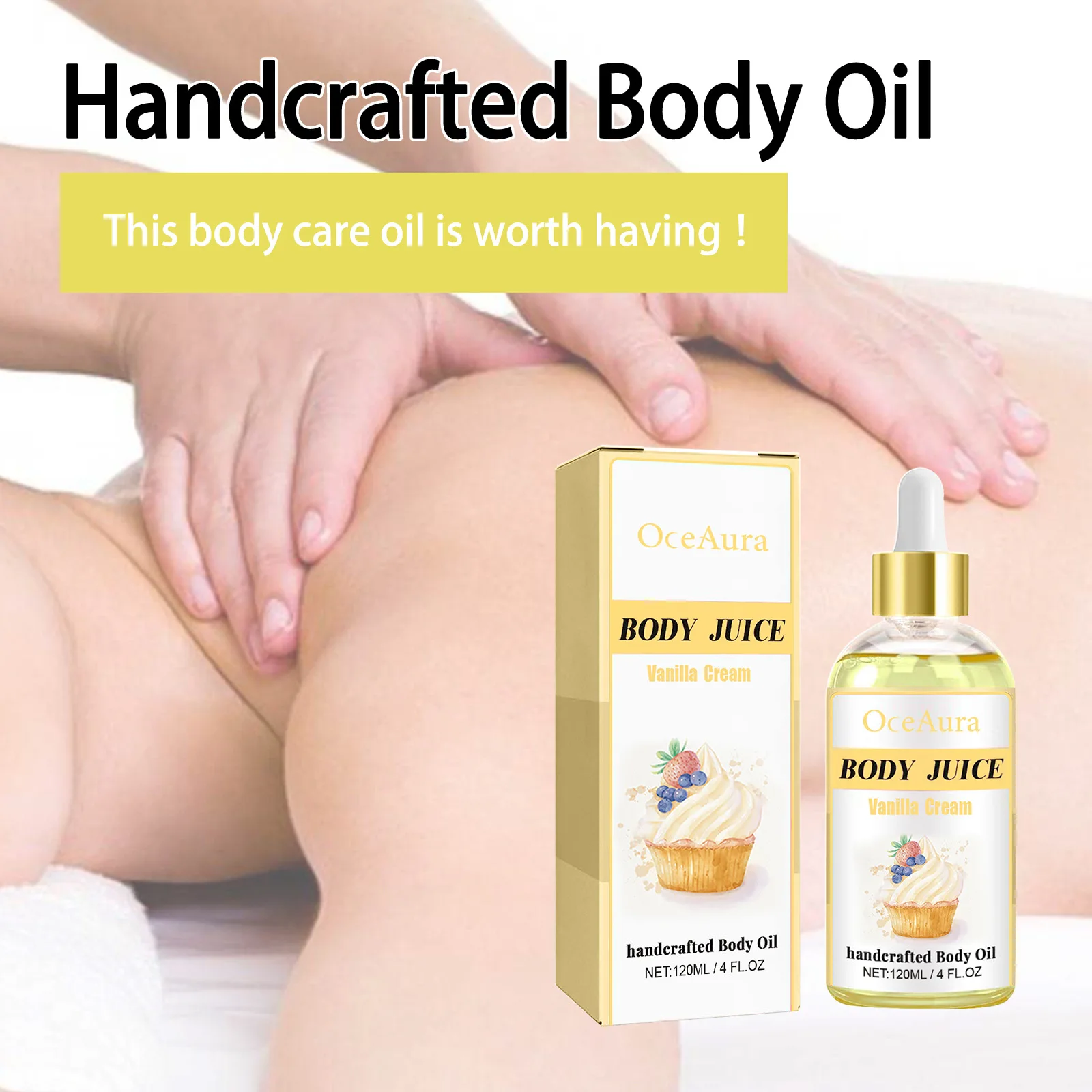 OceAura Vanilla Body Care Oil for Dry Skin Slimming Massage Moisturizing and Firming Skin Body Care Essential Oil 4oz