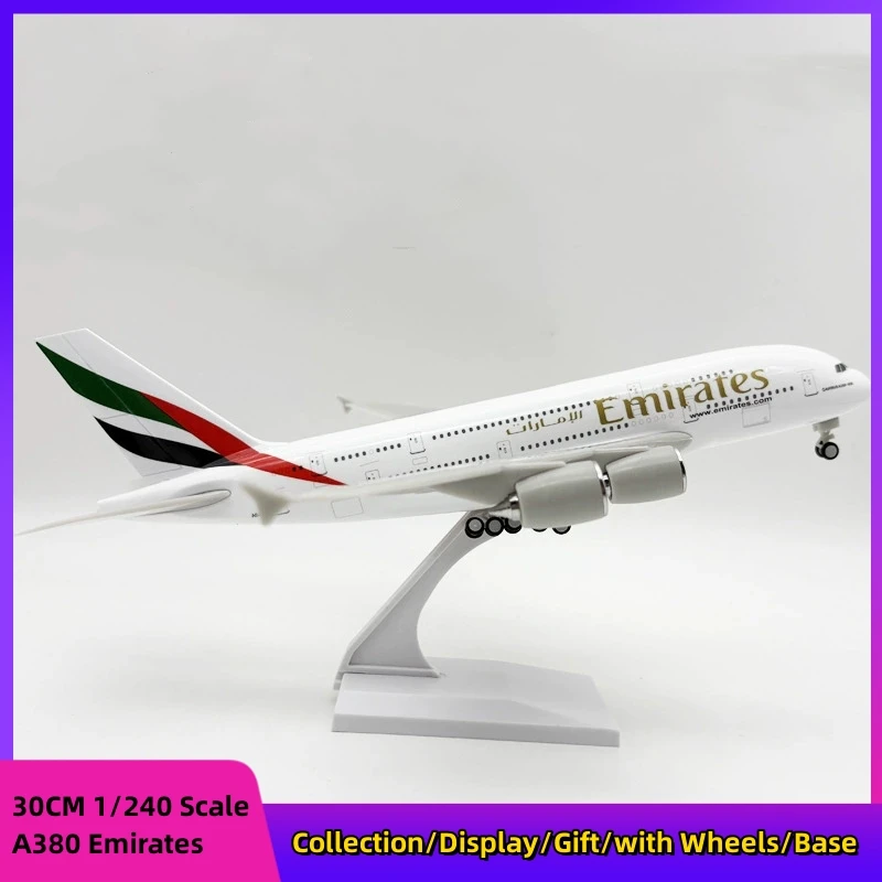 

a380 30CM Airplane Models UAE/Emirates 1/240 Resin Scale Plane Airbus A380 Collectible Aircraft With Wheels Toy planes