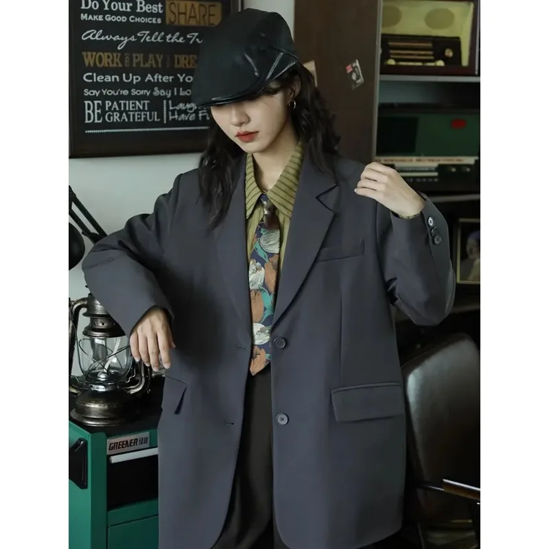 

Женский черный пиджак оверсайз свободного покроя, повседневная свободная офисная официальная куртка