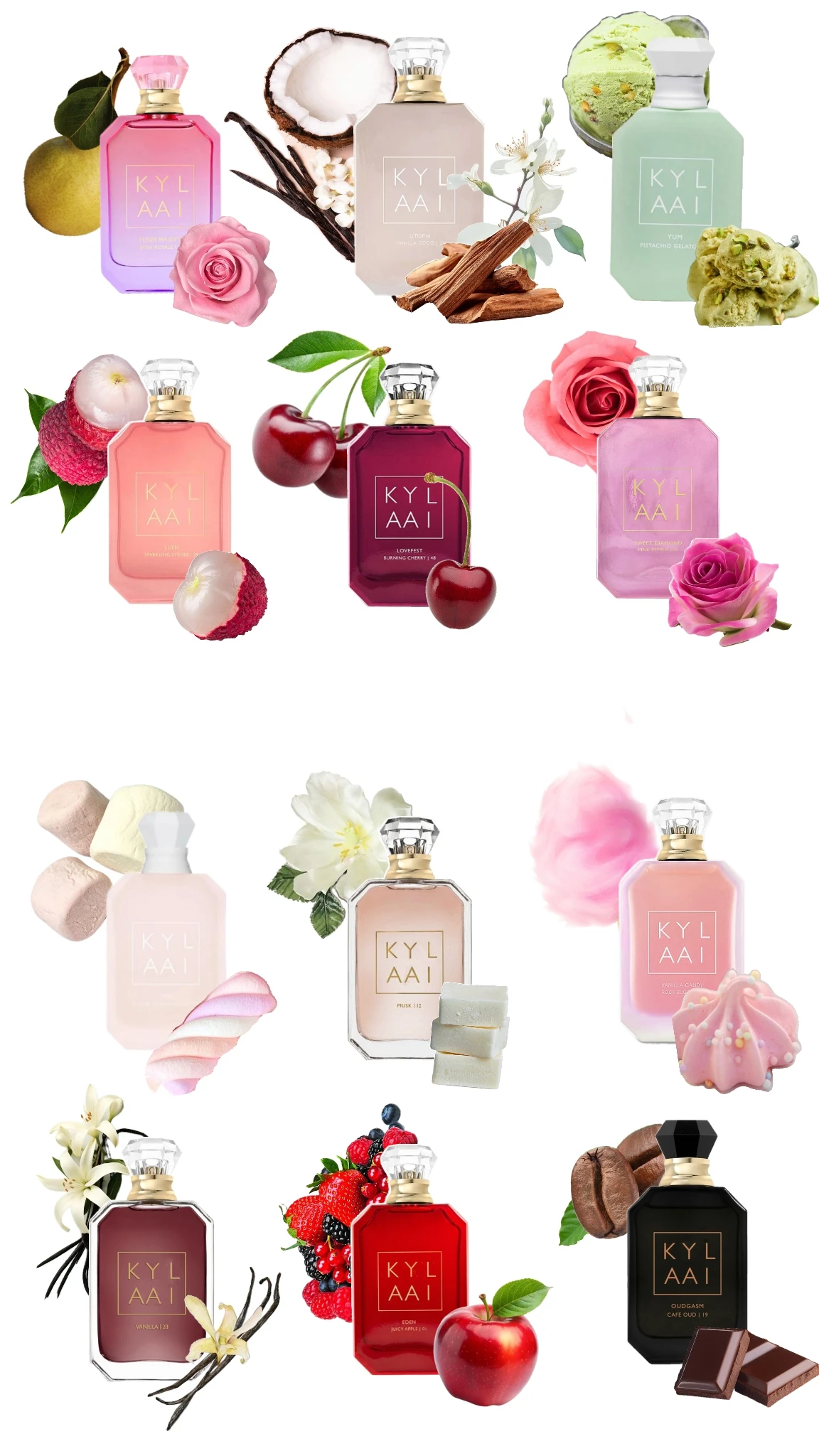 Best Seller KYL Perfume 100ml Unisex Parfum Long Lasting Floral Fruity Vanilla Candy Rock Sugar The Wedding Silk Santal Sweet Diamond
