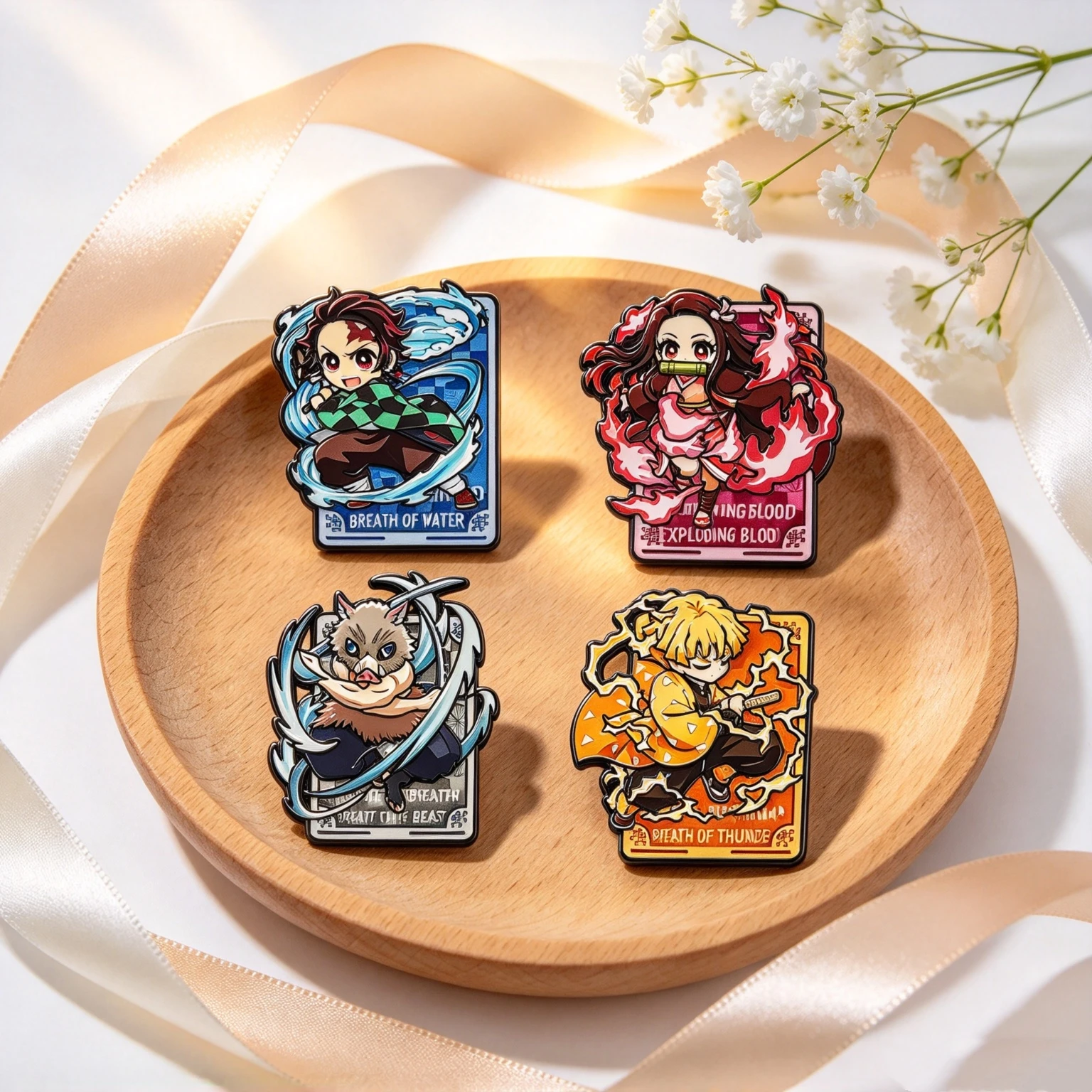 4Pcs Chibi Samurai Anime Figure Metal Pin Set, Exquisite Enamel Badges, Fashion Accessories for Clothing Backpack