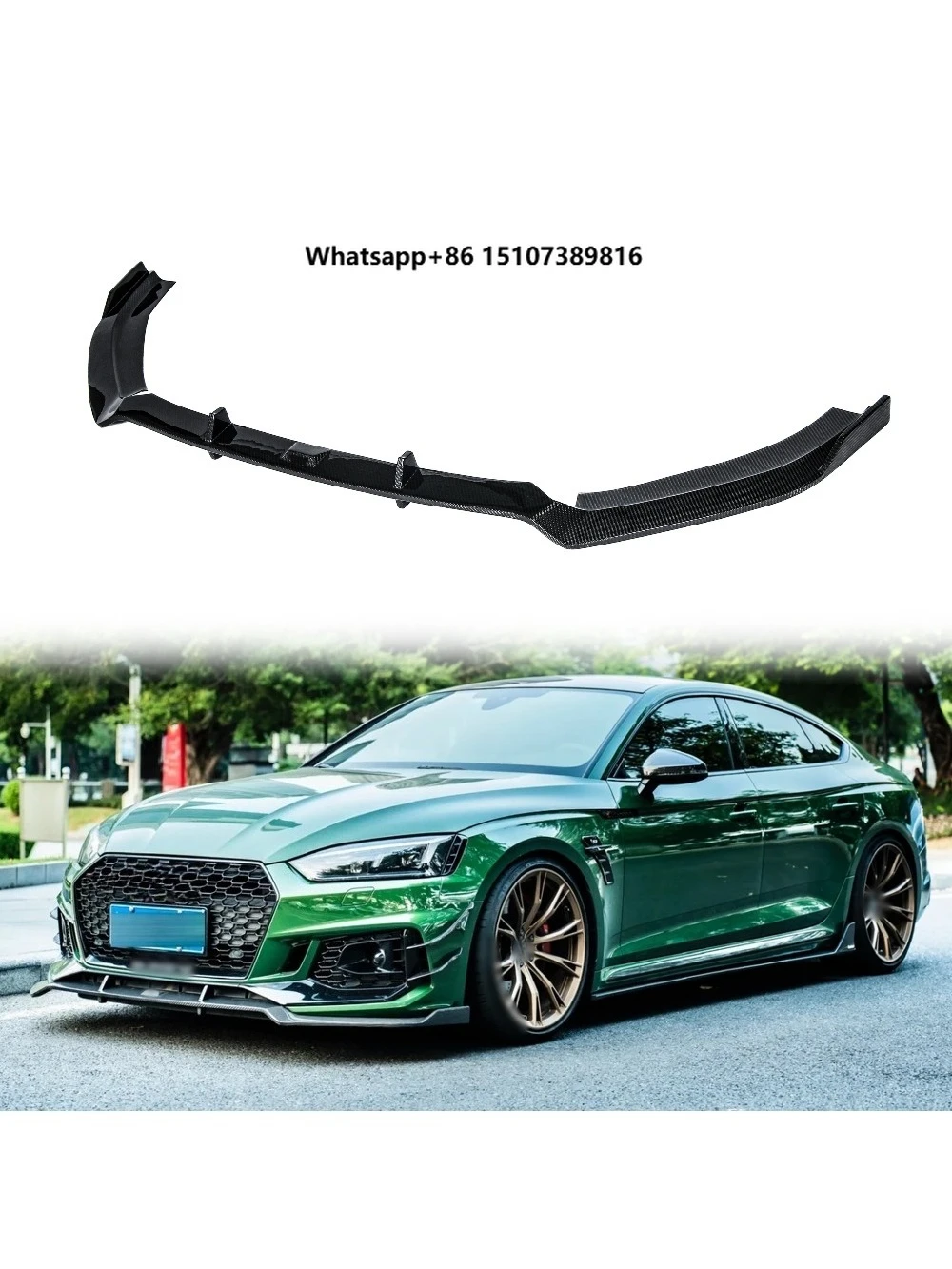 Dry Carbon Fiber Kit Front Lip Front Canard 2 Door Specific Side Skirt LED Diffuser Blade Rear Spoiler For RS5 2017-2019