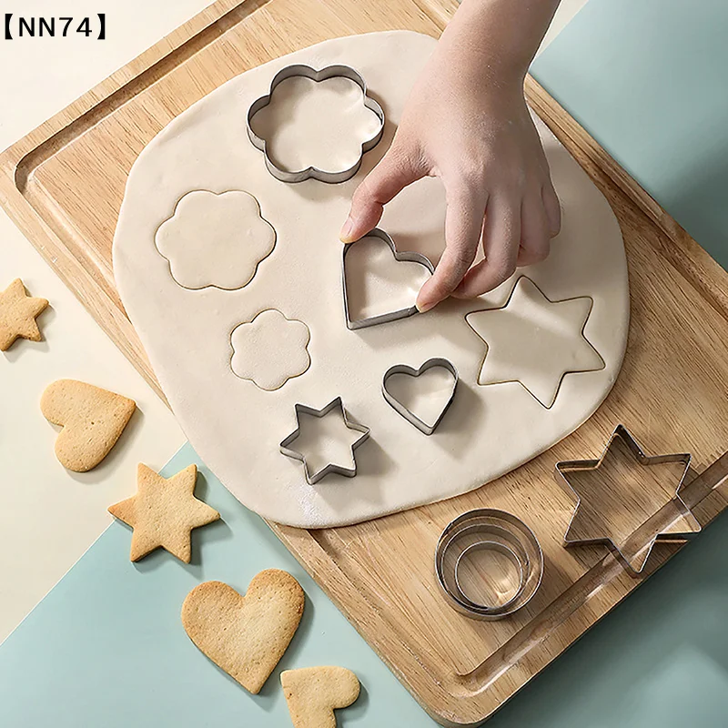 【NN74】Baking Mould Baking Mould Egg Mould Stainless Steel Cookie Cutter Biscuit DIY Mold Star Heart Flower Cutter 3pcs/set[J]