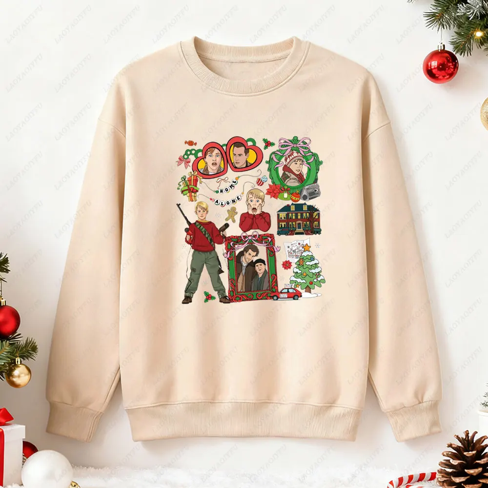 المنزل وحده عيد الميلاد البلوز المنزل وحده خطة المعركة خريطة القمم عيد الميلاد هوديس النساء 90s فيلم قميص مضحك هدايا عيد الميلاد الملابس
