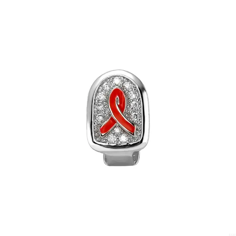 Statement Accessory Tooth Charm with Stone-Set Detail, Red Enamel Center, and Alloy Base Jewelry for Party