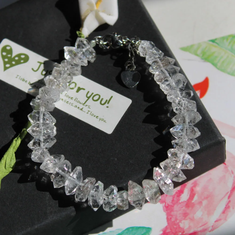 High Quality Rough Natural Double Terminated Herkimer Rock Stone Spirit Crystal Bracelet For Healing