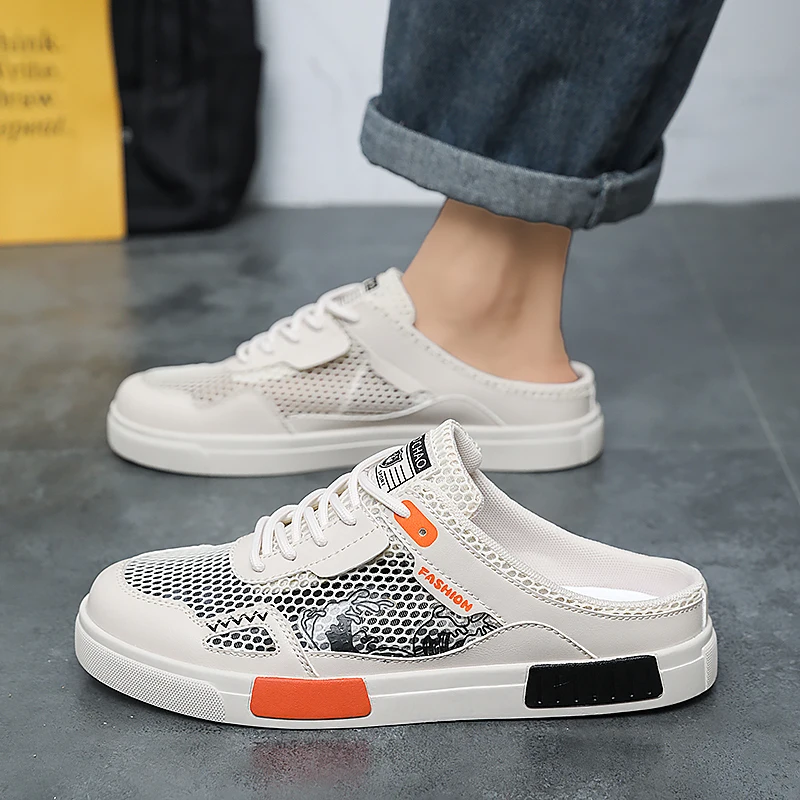 Mules Men's Half Slippers Slip-on Shoes Backless Flat Sneakers Daily Wear Open-back Casual Skate Board Shoes Large Size 39-47