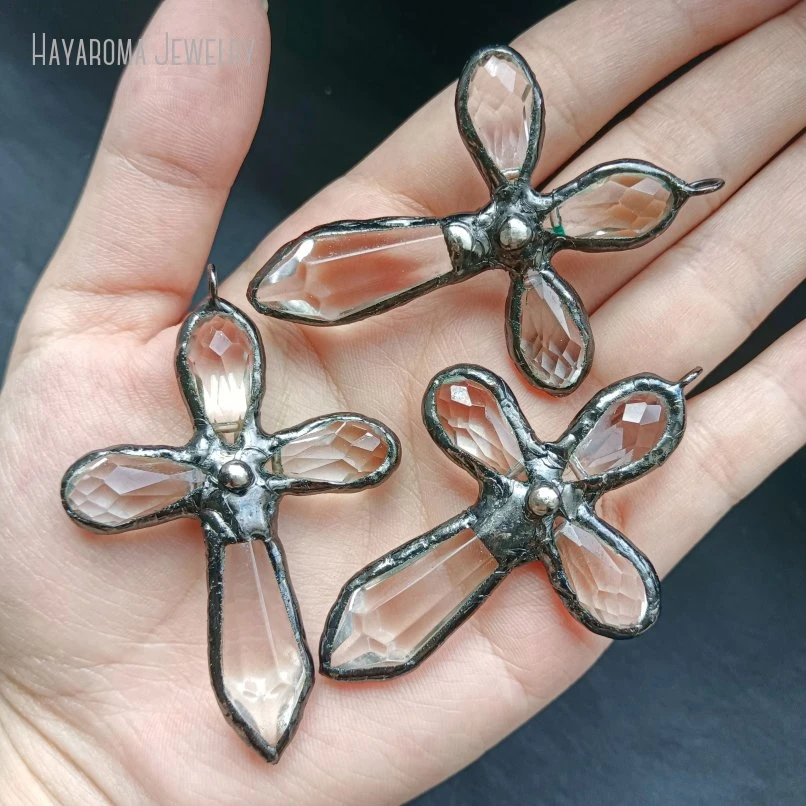 

10Pcs Solder Cross Pendant Crystal Jewelry Bag Keyring Charm Bohemian Component Metalwork Art Supplies for Keychain