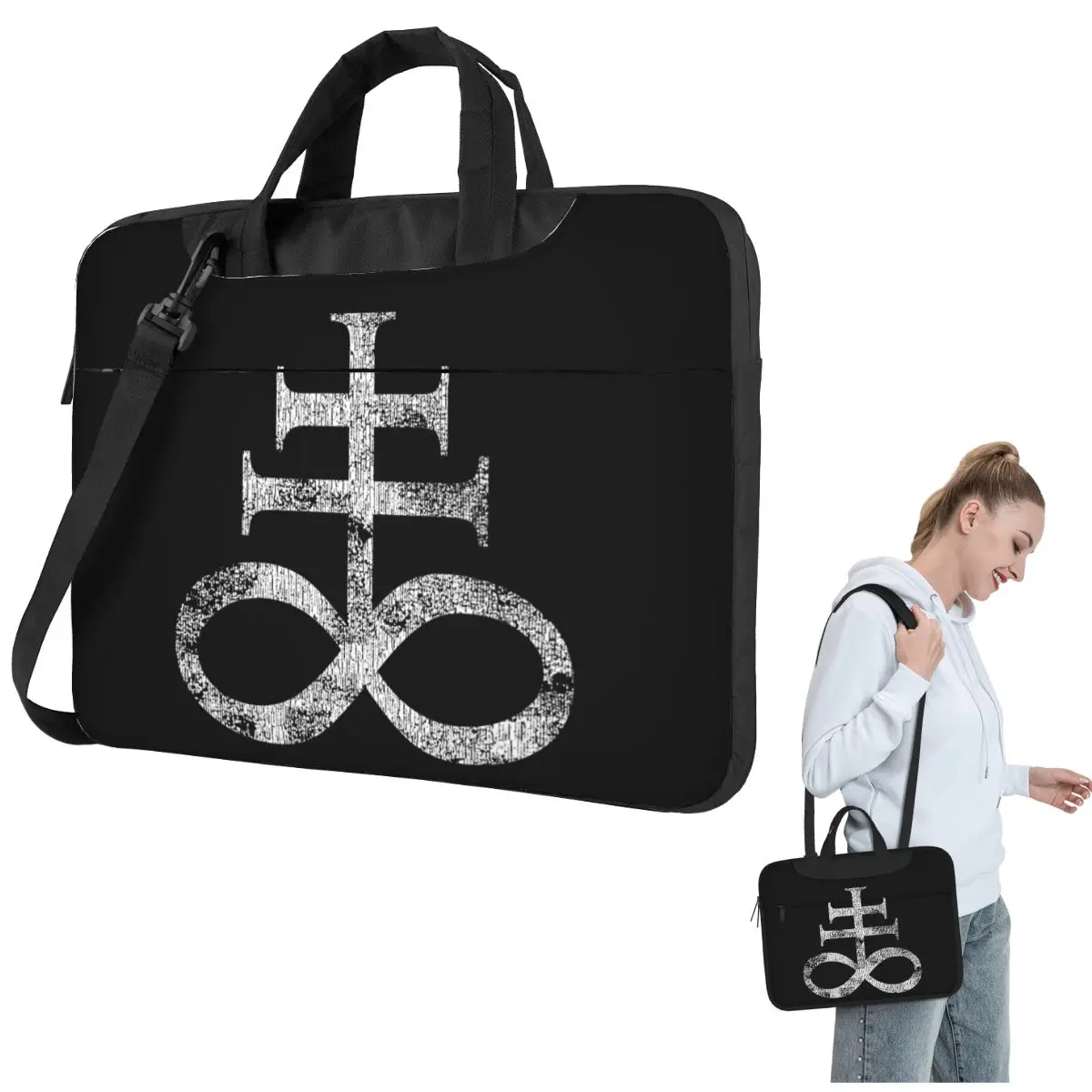

Leviathan Cross Satan 666 Baphomet Satanic Symbols Laptop Bag Protective Case Computer Bag 14 15.6 Inch Crossbody Laptop Pouch