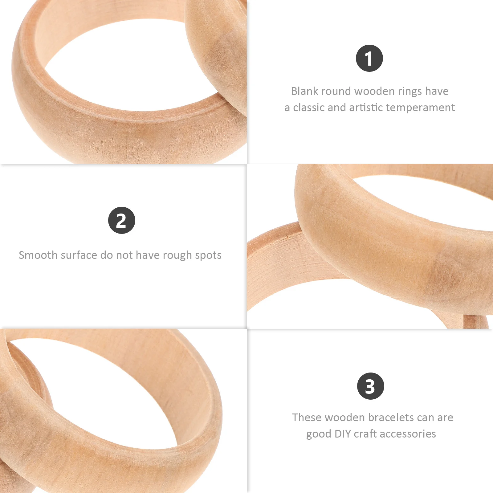 Bracelets en bois non peints, 2 pièces, exquis, élégants, amusants pour la famille et les amis, fabrication de bijoux, Bracelets en bois inachevés