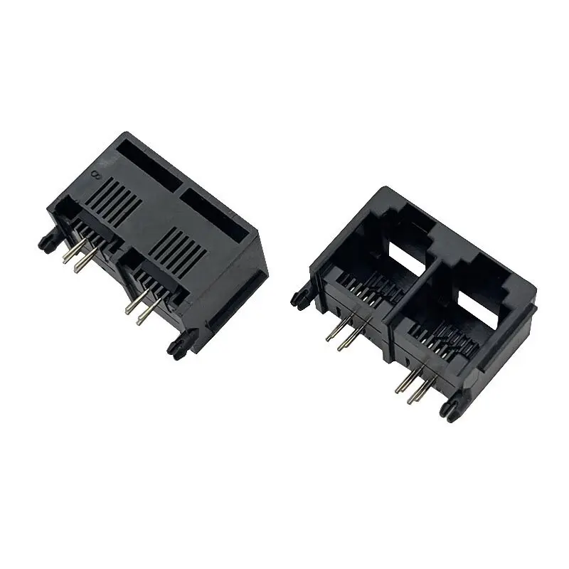 

50 шт. 5521 RJ11 розетка 1 × 2, двойная цельнопластиковая 6P4C, горизонтальная, 90 градусов, телефонная розетка, гнездовой разъем