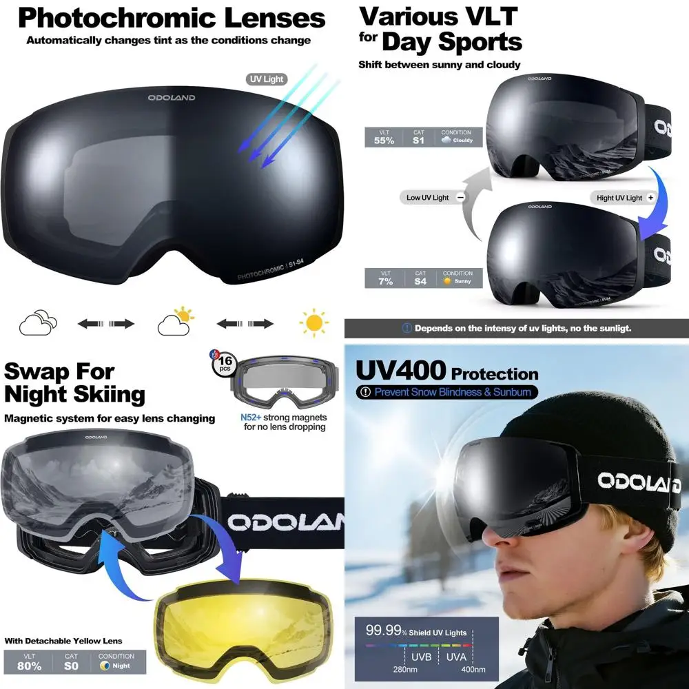 

Фотохромные лыжные очки со сменными линзами, большие сферические, для мужчин и женщин