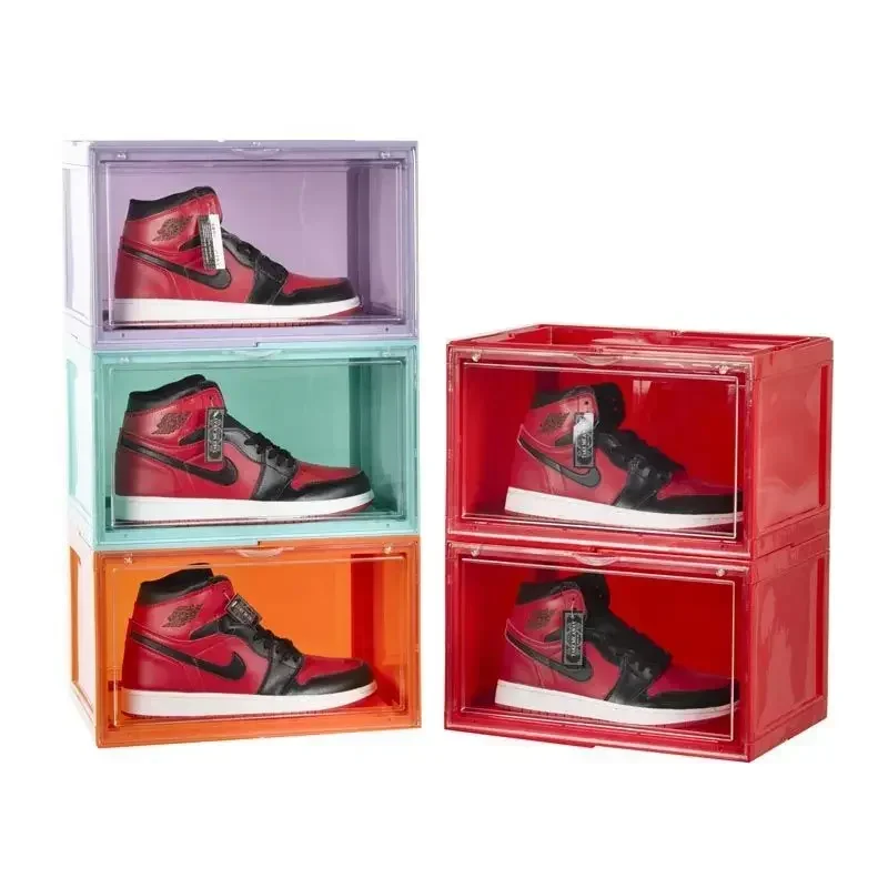 6 Pcs Side Opening Shoe Box Magnetic Transparent Plastic Enlarged Organizer Shoe Cabinet Storage Box Dustproof Shoe Rack