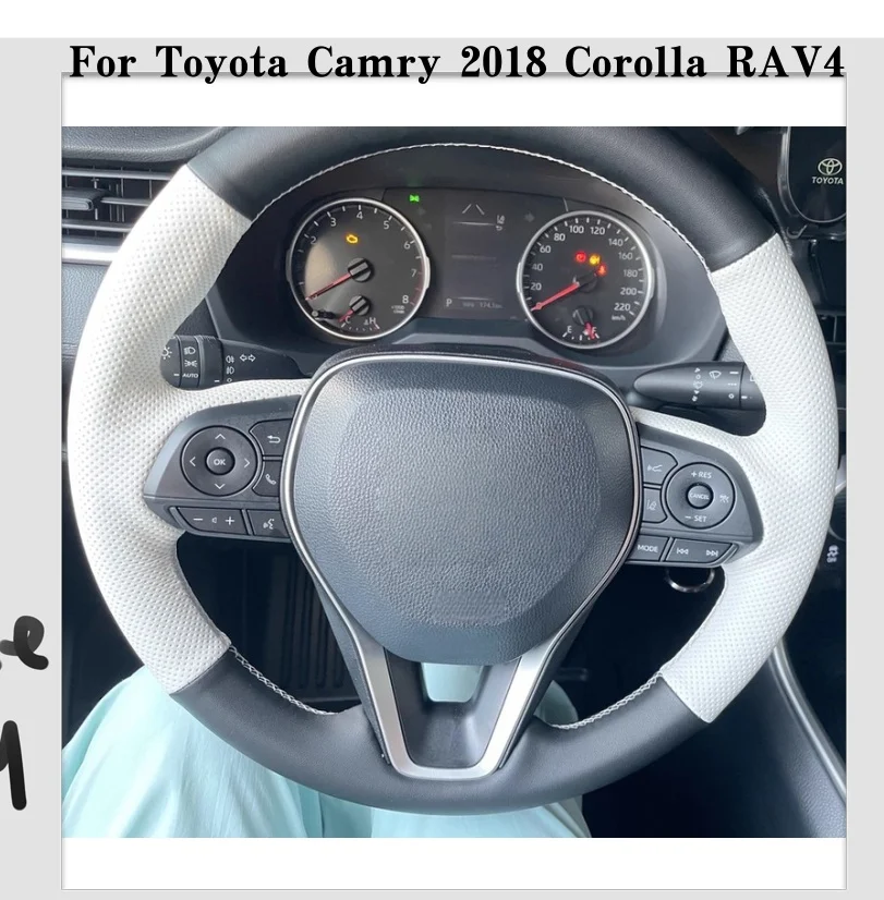 

Perforated Genuine Leather Car Steering Wheel Cover For Toyota Camry 2018 Corolla RAV4 Avalon Crown 2019 Steering Wrap