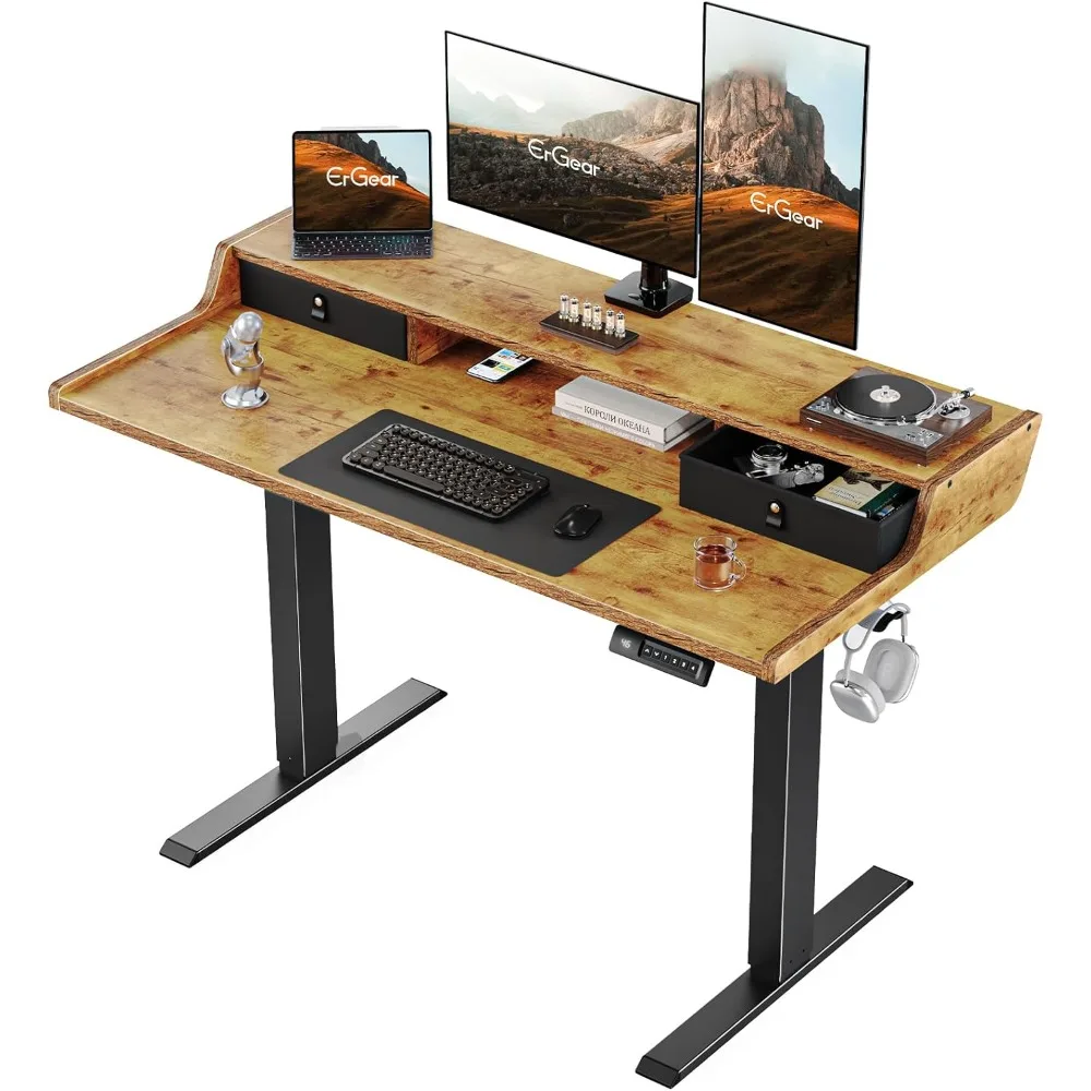 ErGear-Bureau sur pied électrique avec égouts de proximité, bureau de jeu avec support de moniteur, compatible avec le support C-Clamp, bureau à domicile, 48 po x 24 po