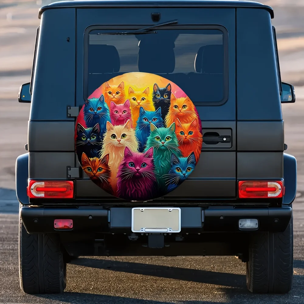 1pc, Outdoor Adventure Equipment Tire Covers Featuring Various Cats Made Of Polyester, Ideal For Halloween Gifts And Perfect For