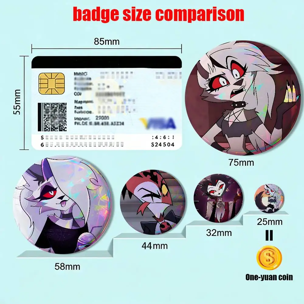 Blitzo Loona Helluva Boss Stolas Badge on Backpack Clothes decoration Tinplate Round Brooch Funny Custom Gifts for Friend