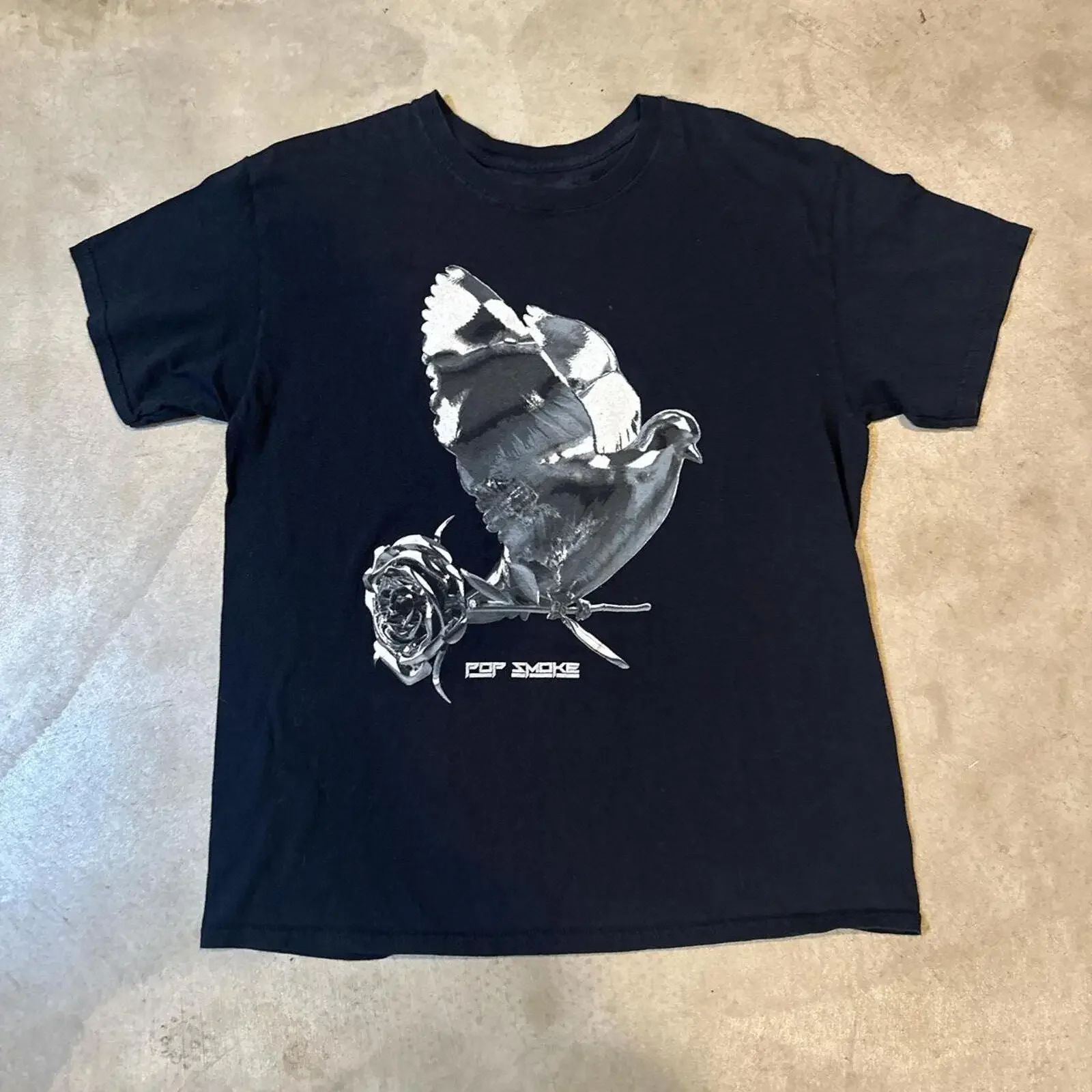 Pop Smoke Chrome Dove and Rose Rapper Concert Shirt Size L