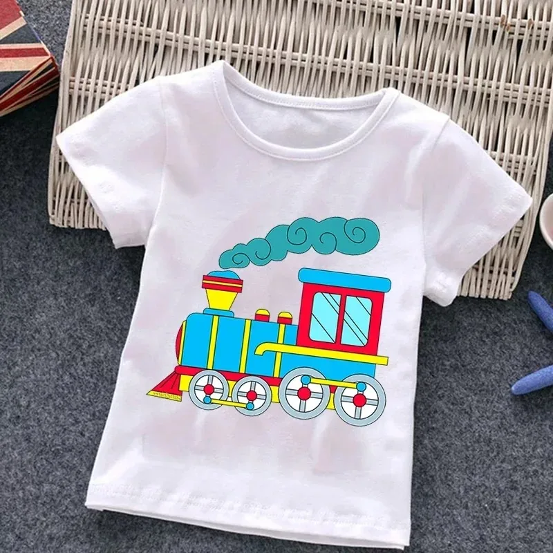 Firetruck Firefighter Kids Clothes Short-sleeved T-shirts Children Sweatshirt Cartoon Cartoon car excavator Boys Girls Clothing