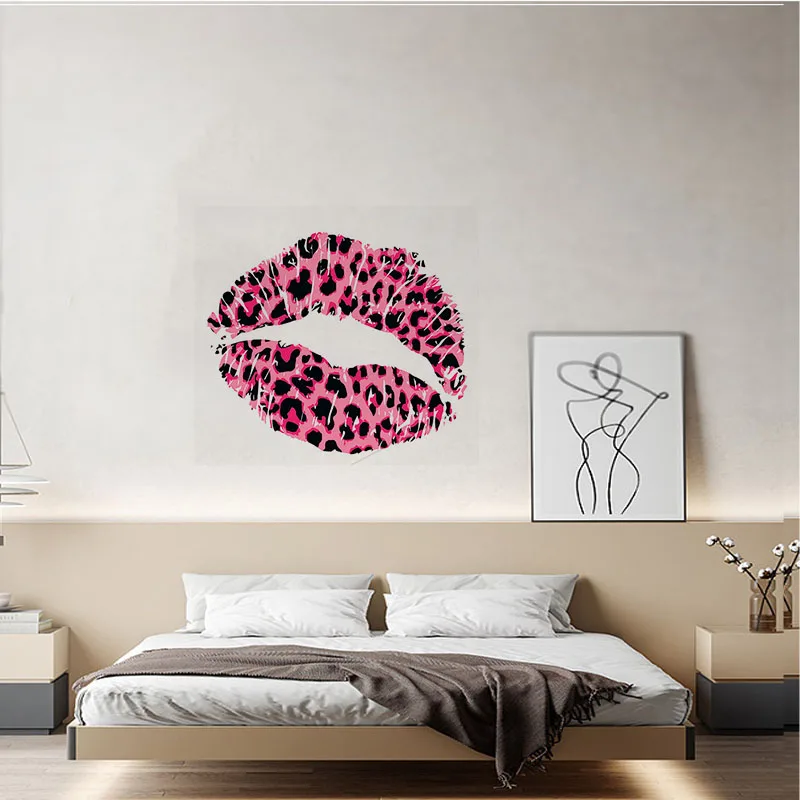 Sexy Red Lip Wall Sticker Removable Waterproof Self-Adhesive Leopard Print